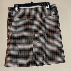 J. Crew Checkered A-Line Skirt with Button Detail.  Fully lined.